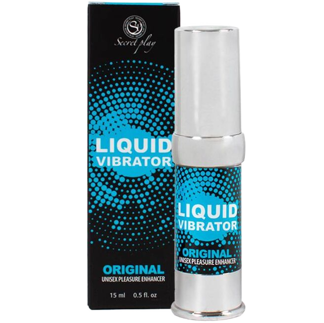 Stimolatore liquido unisex SECRETPLAY in bottiglia da 15 ml, confezione con etichetta e dettagli del prodotto.
