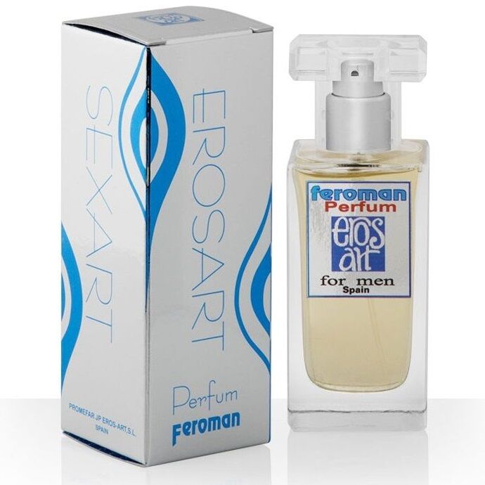 Profumo EROS-ART Feromoni per uomo in flacone da 50 ml, bottiglia elegante con etichetta e vaporizzatore.
