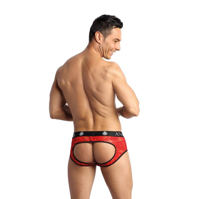 Slip bikini uomo ANAIS MEN Brave Jock, taglia L, in tessuto nero con dettagli blu, visibile in primo piano nell'immagine.