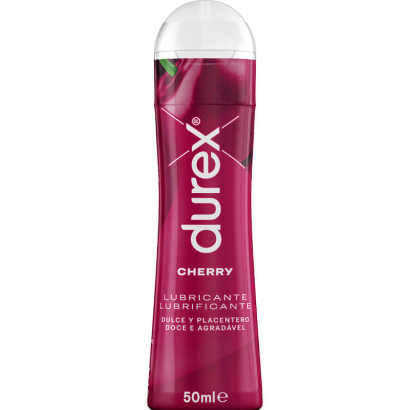 Lubrificante Durex GioCare Ciliegia da 50 ml, bottiglia con etichetta rossa e dettagli di ciliegia, in plastica trasparente