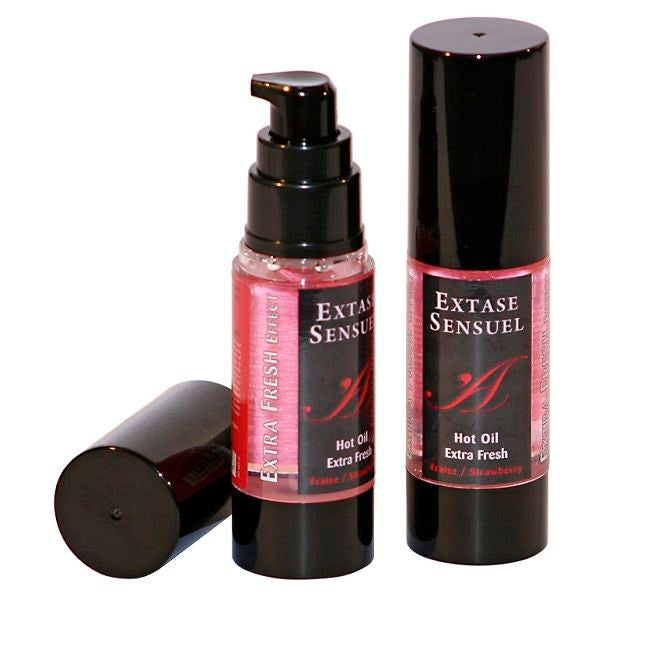 Olio da massaggio EXTASE SENSUAL Fragola Extra Fresco, 30 ml, con aroma fruttato e effetto rinfrescante, in bottiglia trasparente