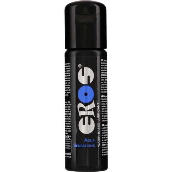 Lubrificante a base acqua EROS Aqua Sensazioni della linea EROS Classic, bottiglia da 100 ml, visibile in primo piano.
