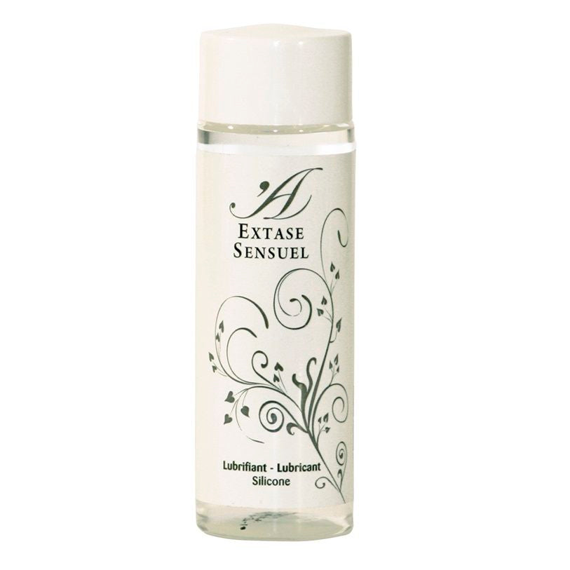 Lubrificante al silicone Extase Sensual da 100 ml, bottiglia con etichetta blu, ideale per sensualità e comfort.