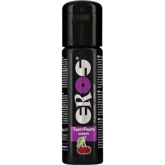 Lubrificante EROS Gusto Frutta Ciliegia, flacone da 100 ml, con etichetta colorata e logo EROS CLASSIC LINE.