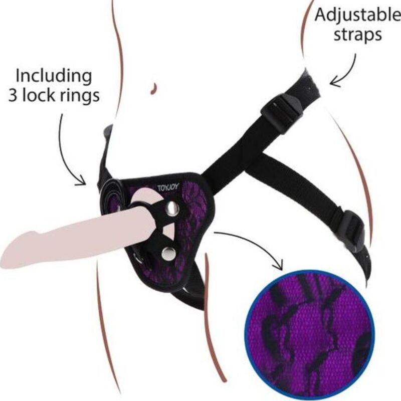 Imbragatura in pizzo con cinturino viola della linea GET REAL, dettaglio elegante e femminile.
