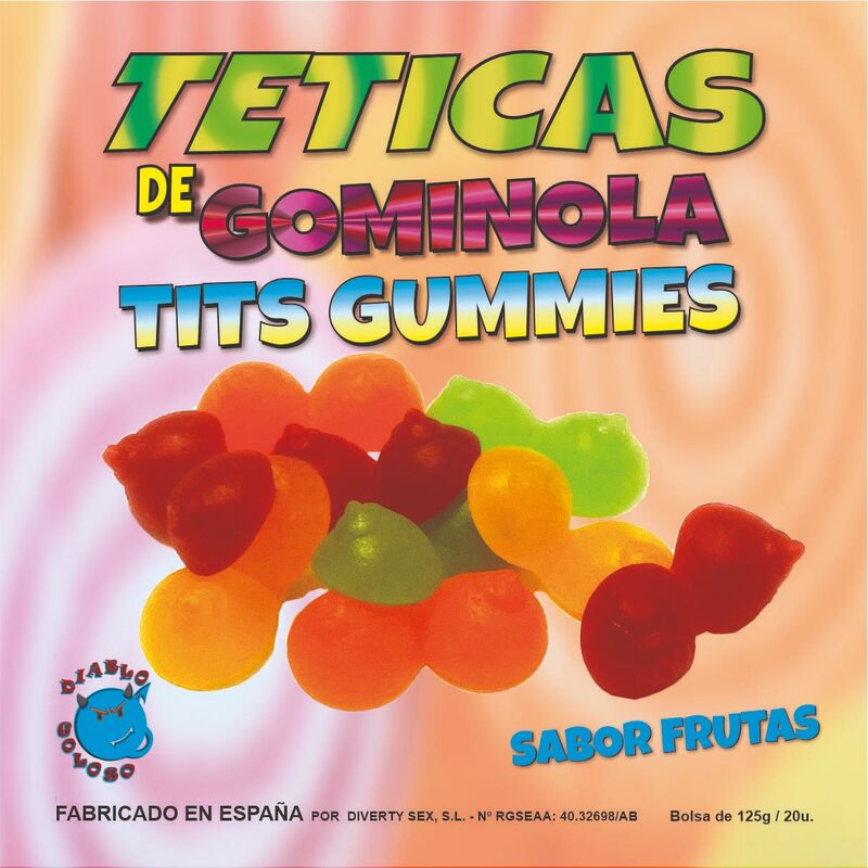 Tettarelle gommose lucide assortite di Diablo Goloso, caramelle colorate e traslucide con superficie lucida e forma varia.