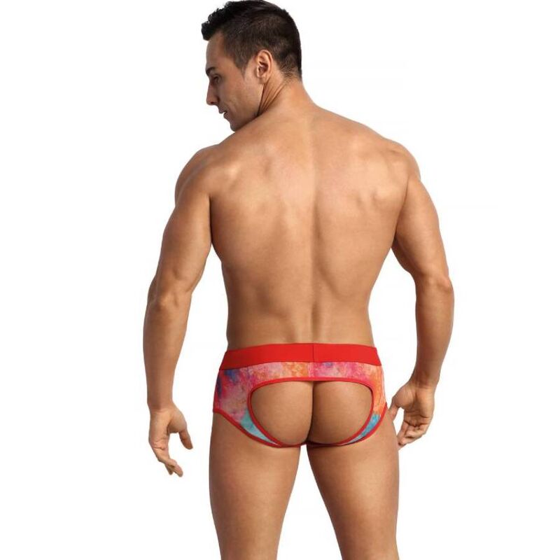 Slip bikini ANAIS MEN Falcon Jock in taglia L, tessuto nero con dettagli elastici, ideale per il nuoto e il fitness.