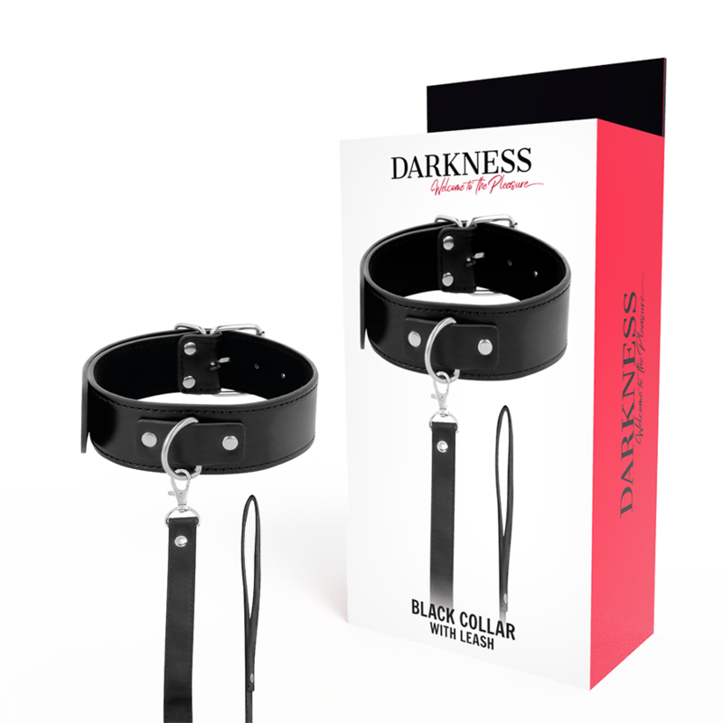Collana postura DARKNESS BONDAGE con catena in pelle, accessorio di bondage in pelle nero per giochi di ruolo e dominazione