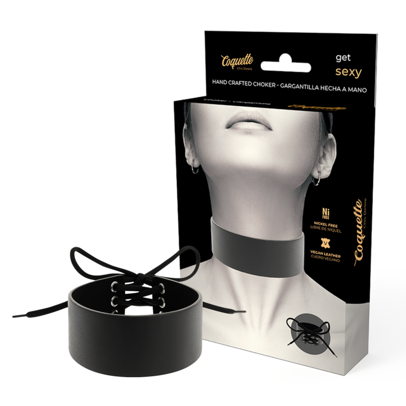Girocollo in pelle vegana Coquette Chic Desire, collana elegante con dettagli in pelle nera, stile sofisticato e moderno.