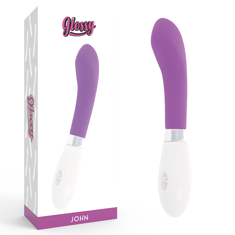 Vibratore viola GLOSSY JOHN VIBRATOR con finitura lucida, design ergonomico e dettagli eleganti, per il piacere personale.