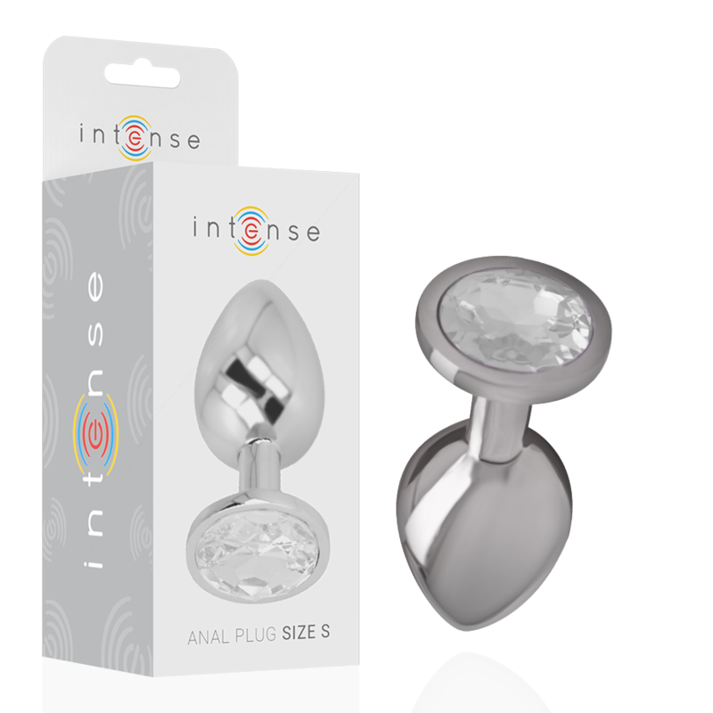 INTENSE - ALUMINUM METAL BUTTER PLUG WITH SILVER CRYSTAL SIZE S