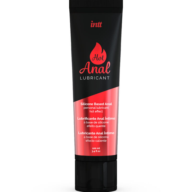Lubricante anale intimo INTT LUBRICANTS a base di silicone con effetto riscaldante, tubo bianco con etichetta blu e logo.