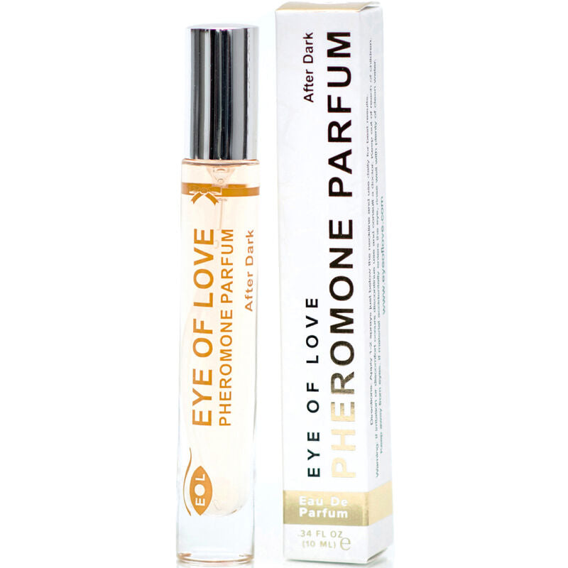 Profumo EYE OF LOVE EOL After Dark, 10 ml, flacone con etichetta elegante, dettagli del packaging del profumo con design scuro e sofisticato