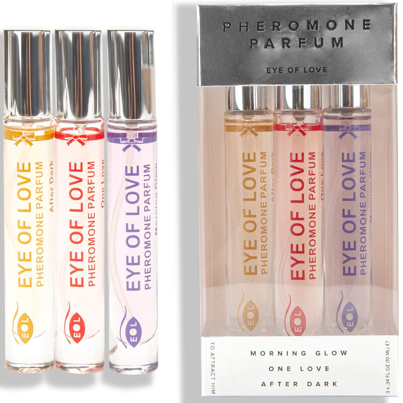 Set di 3 profumi EYE OF LOVE EOL PHR PARFUM 10 ml Morning Glow, One Love, After Dark con flaconi eleganti