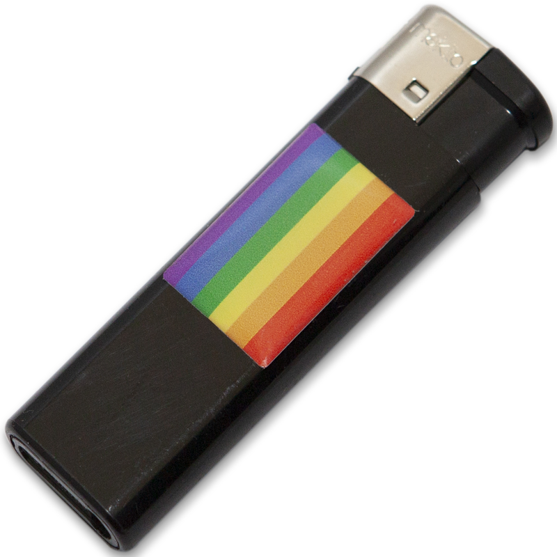 Accendino nero PRIDE con bandiera LGBT colorata, design compatto e resistente, ideale per uso quotidiano e supporto alla comunità LGBT