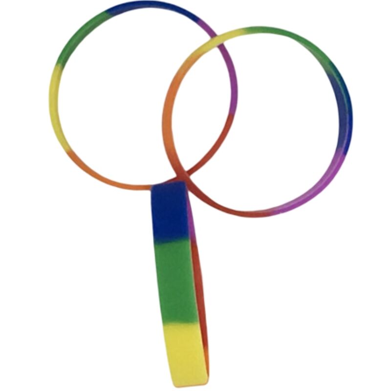Bracciale in silicone PRIDE con bandiera LGBT colorata, simbolo di supporto e inclusione.