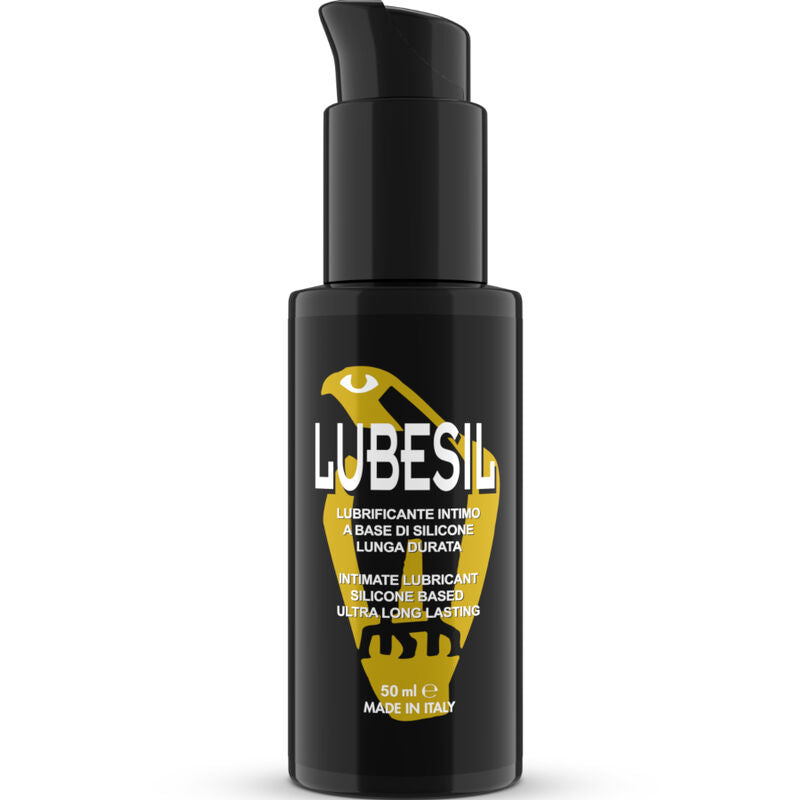 Lubrificante a base silicone Lubesil di INTIMATELINE, bottiglia da 50 ml, con etichetta visibile e contenuto trasparente