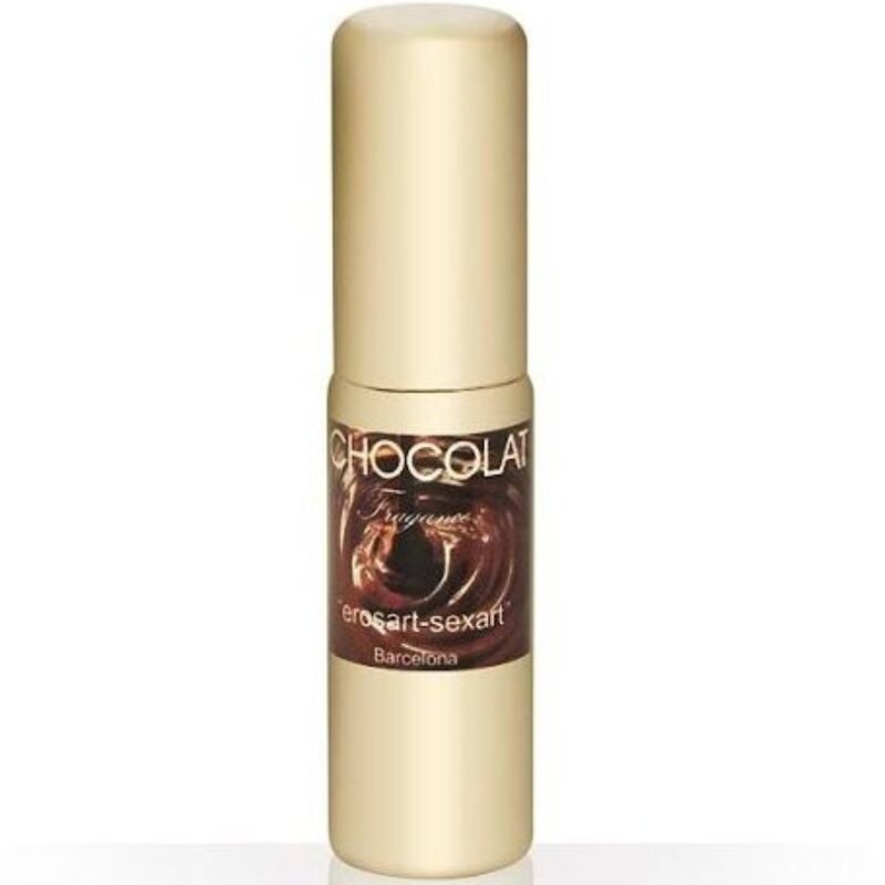 Profumo afrodisiaco al cioccolato EROS-ART in flacone da 20 cc, con bottiglia e etichetta visibile.