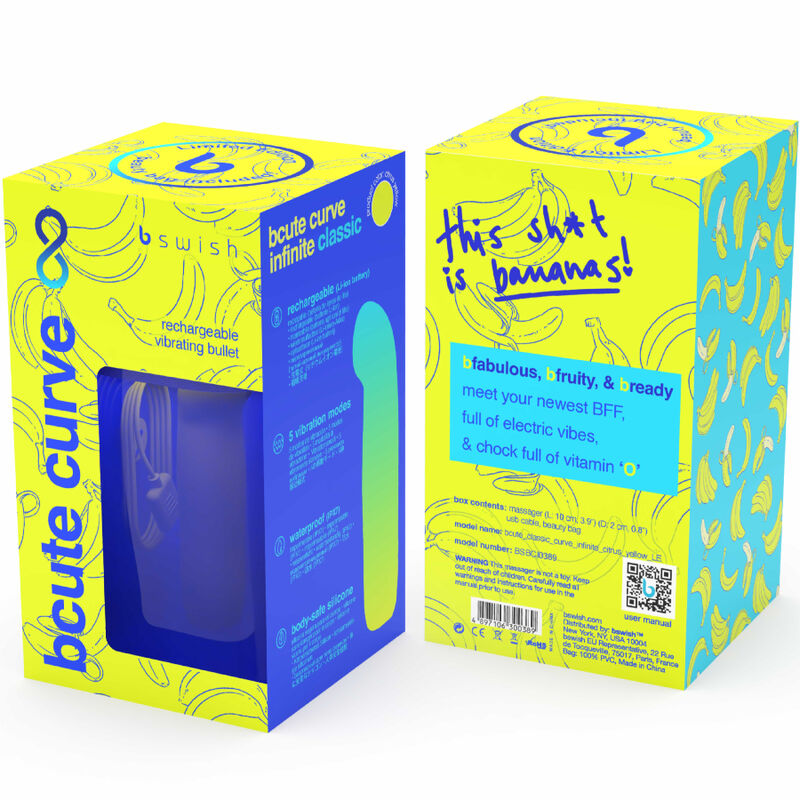 Vibratore in silicone B SWISH BCUTE CURVE INFINITE CLASSIC, edizione limitata giallo, ricaricabile e dal design elegante.