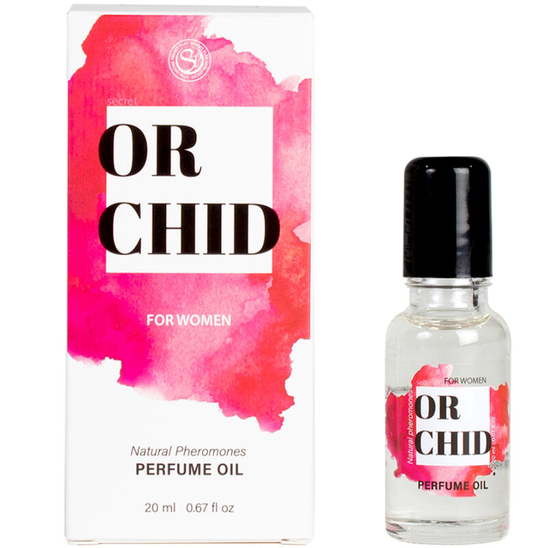 Olio profumo ai feromoni SECRETPLAY con estratto naturale di orchidea, flacone da 20 ml, immagine del prodotto.
