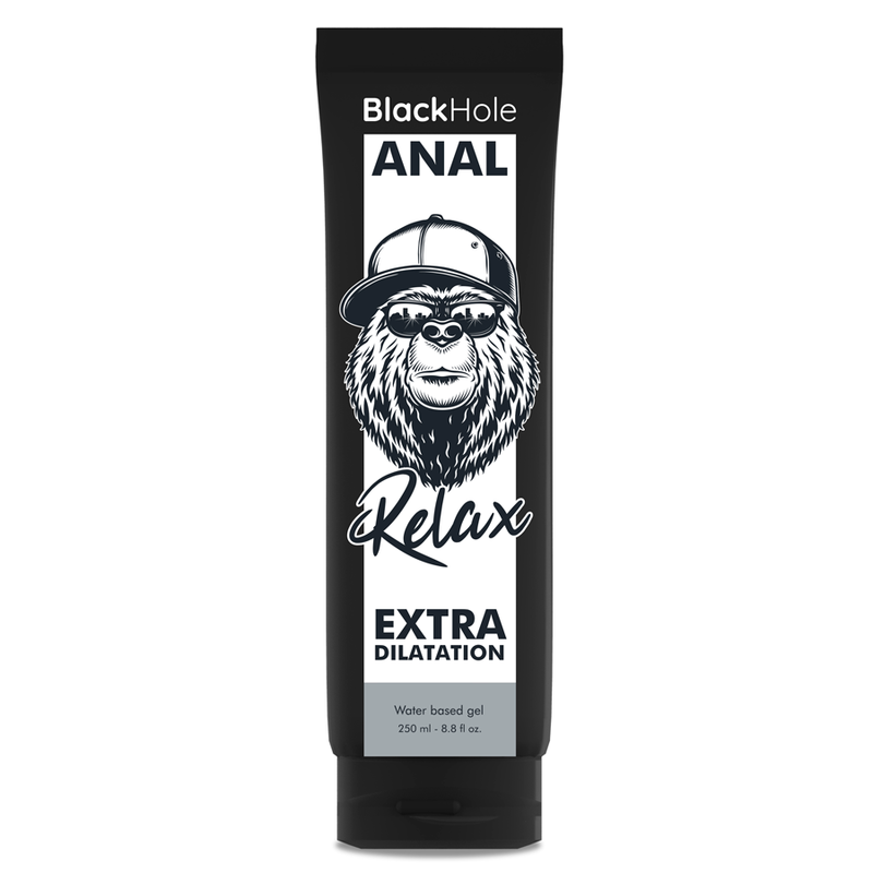 Gel analico a base d'acqua Black Hole, contenuto da 250 ml, con confezione con tubetto e etichetta nera, in primo piano.