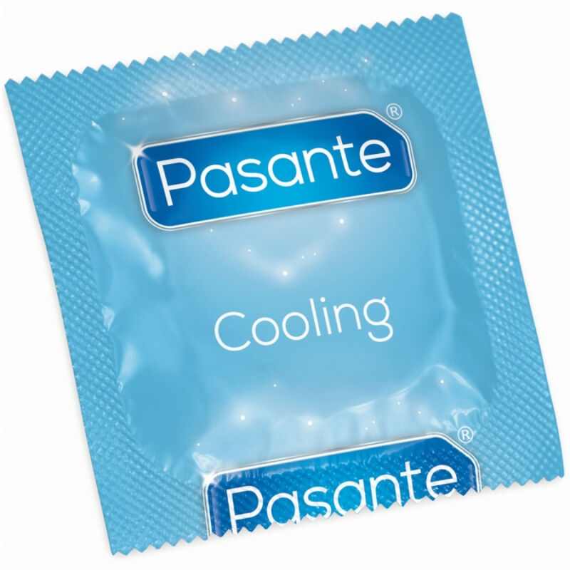 Busta di preservativi Pasante effetto rinfrescante, 144 unità, confezione con preservativi visibili e dettagli sulla confezione
