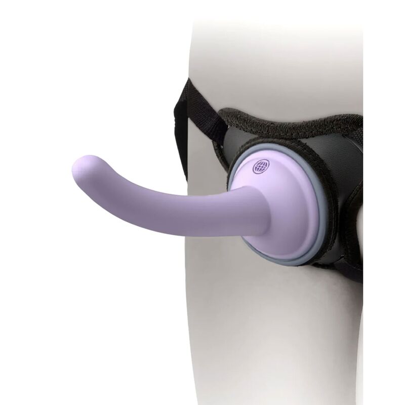 Imbragatura viola DILLIO, body dock in tessuto con dettagli regolabili e design elegante, visibile in primo piano nell'immagine.