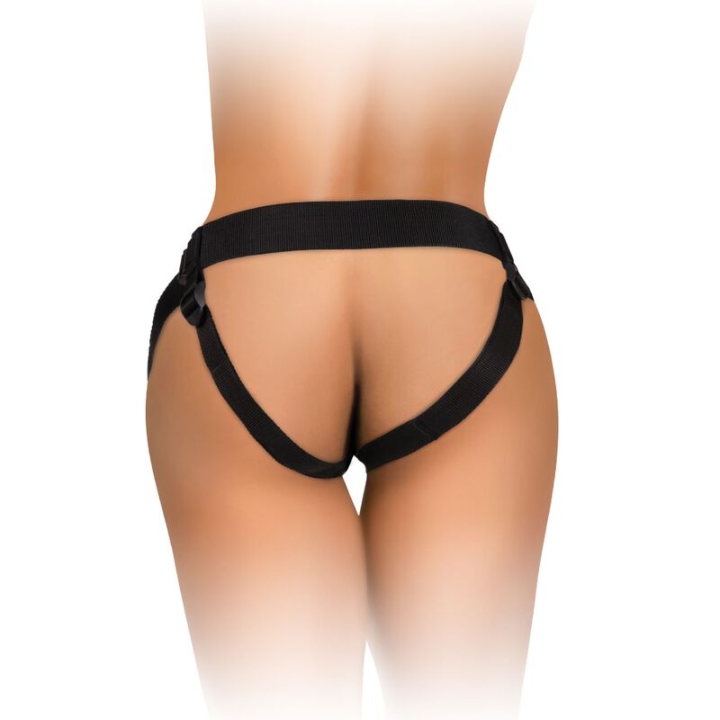 Imbragatura regolabile KING COCK ELITE COMODA, cinturino in pelle nera con fibbie metalliche, comoda e resistente per utilizzo quotidiano.