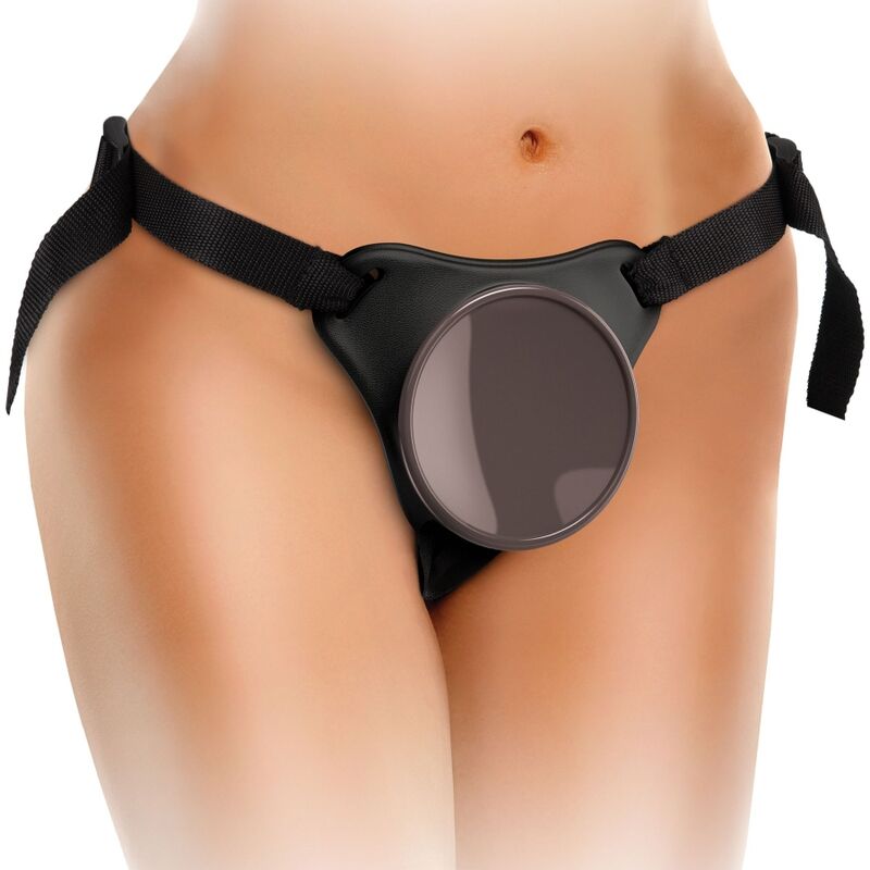 Kit di imbracatura regolabile KING COCK Elite con anello, testicoli e dildo da 20.3 cm, in dettaglio.