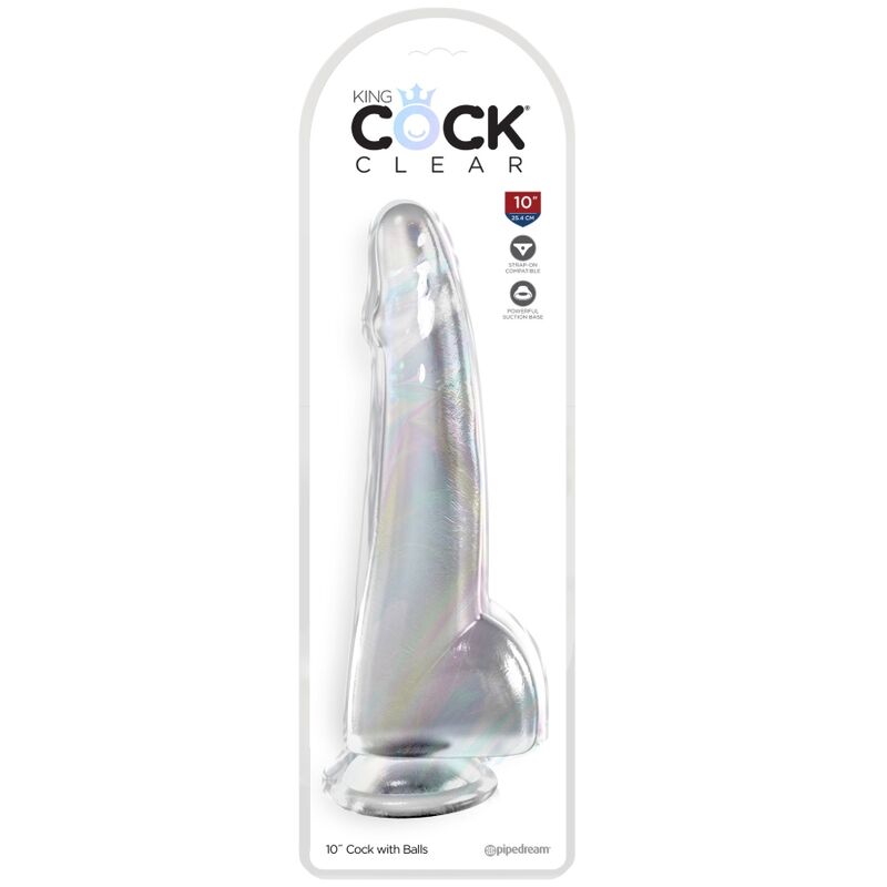 Dildo trasparente KING COCK da 19 cm con testicoli, design realistico e dettagli realistici, materiale morbido e flessibile.