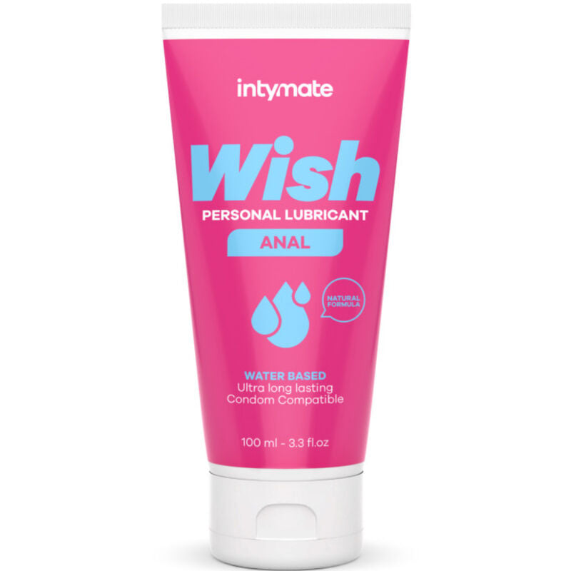 Lubrificante anale a base acqua IntimateLine Intimate Wish, flacone da 100 ml, mostra l'etichetta e il beccuccio applicatore