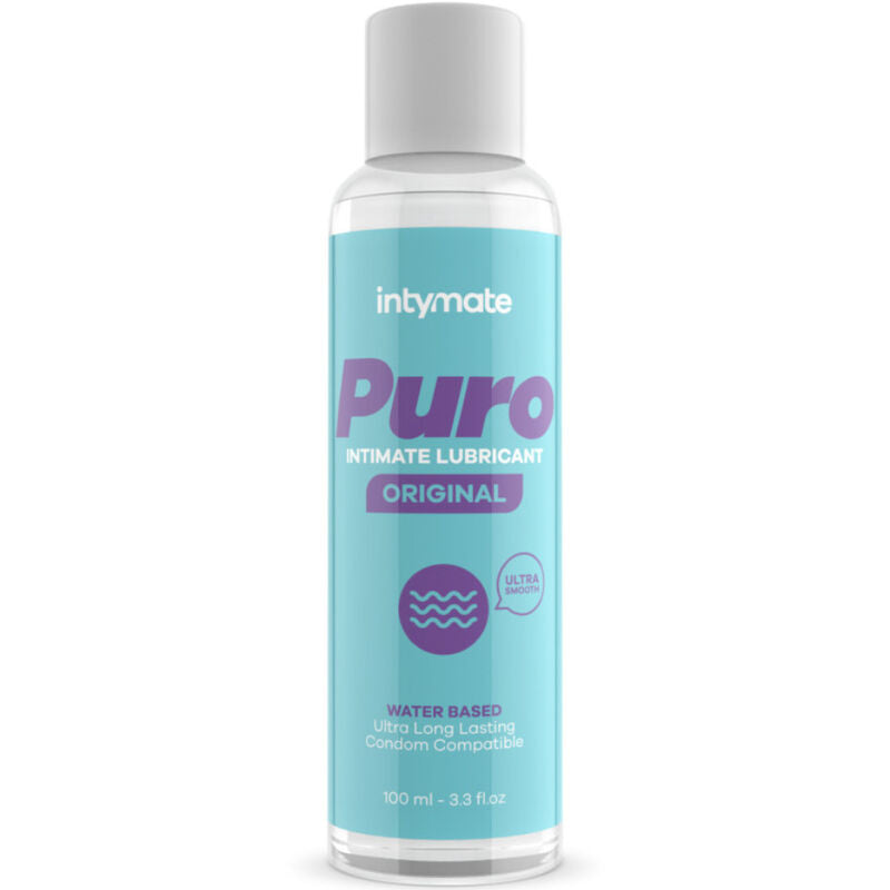 Lubrificante intimo originale INTIMATELINE INTYMATE a base acqua, 100 ml, bottiglia con etichetta bianca e logo blu.
