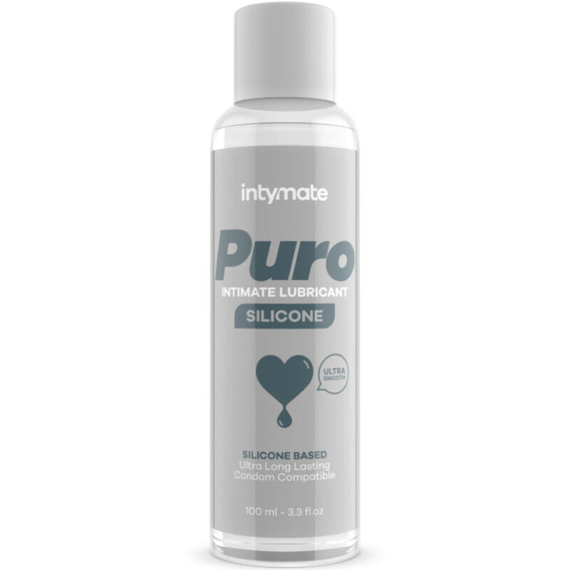 Lubrificante al silicone puro INTIMATELINE INTYMATE in flacone da 100 ml, bottiglia con etichetta blu e tappo nero.