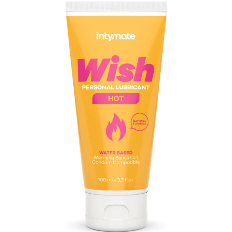 Lubrificante stimolante caldo Intimatelin Intymate da 100 ml, bottiglia con etichetta e tubo di lubrificante.