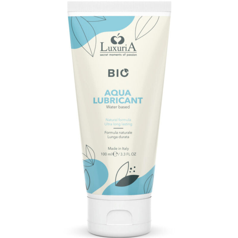 Lubrificante biologico a base d'acqua INTIMATELINE LUXURIA, flacone da 100 ml, con etichetta e tappo visibili.