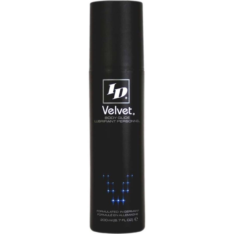 Lubrificante ID VELVET Bodyglide a base silicone, bottiglia da 200 ml con etichetta visibile, per uso cosmetico e benessere.