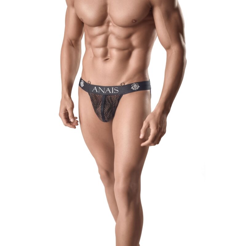 Slip maschile ANAIS MEN ARES Jock Strap III XL in tessuto nero con elastici elasticizzati, aperto davanti.