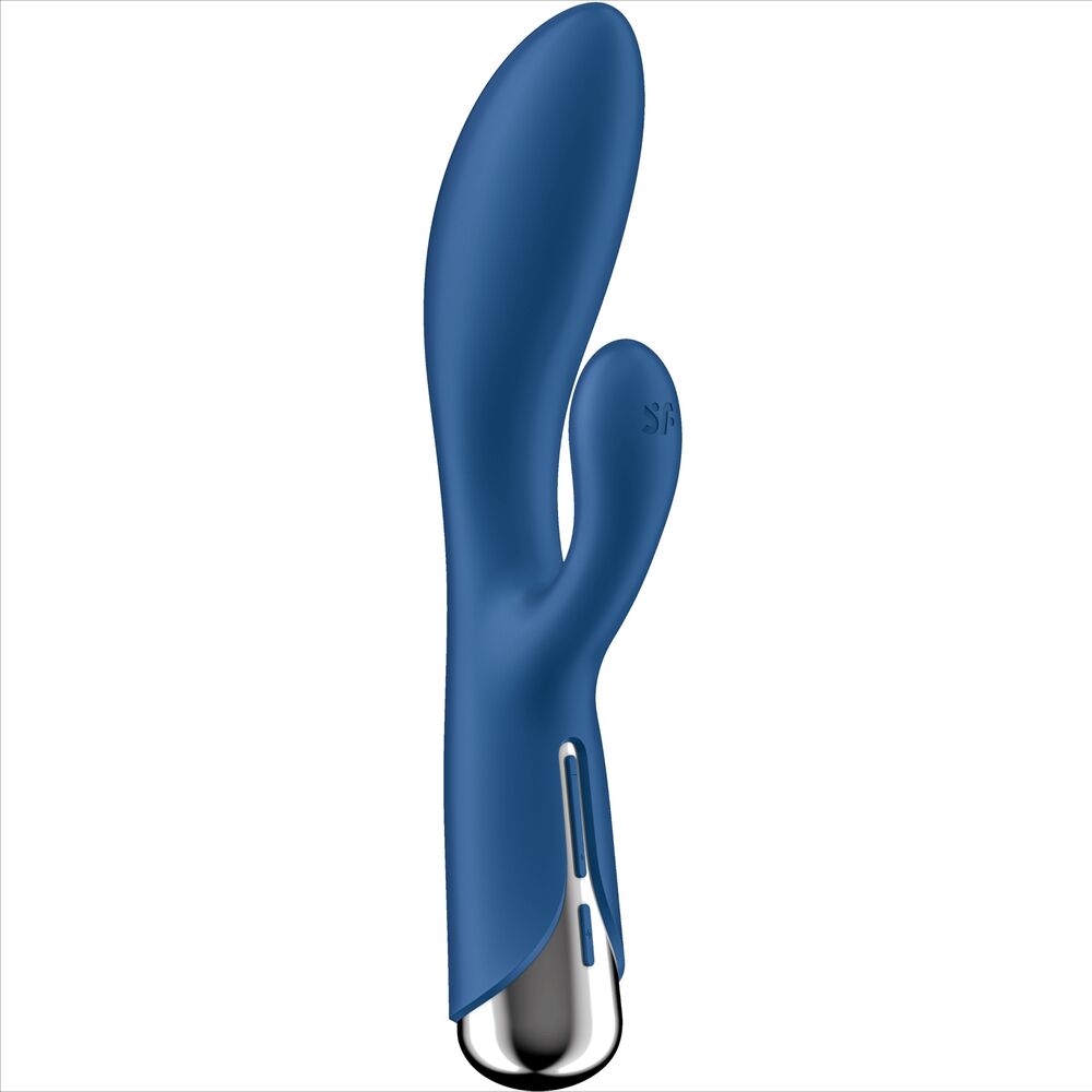 Stimolatore vibrante SATISFYER SPINNING RABBIT rosso con stimolazione del clitoride e del punto G, immagine dettagliata.