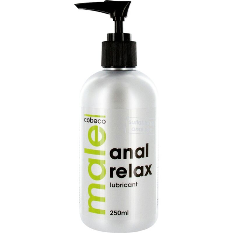 Lubrificante anale relax maschile COBECO Pharma, flacone da 250 ml con etichetta e dettagli del prodotto visibili.