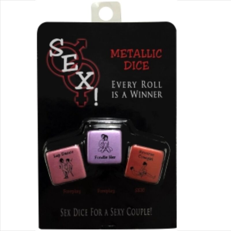 Dadi del sesso Kheper Games, gioco di dadi erotici con simboli e istruzioni per giochi di intimità, su sfondo neutro.