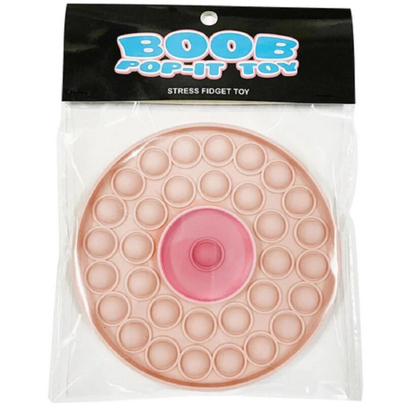 Giocattolo Pop-It Boob di Kheper Games, gioco antistress con bolle da schiacciare in silicone rosa.