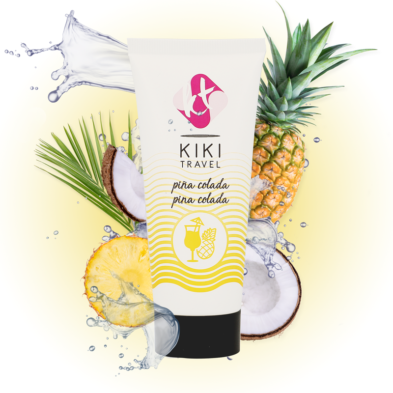 Lubrificante KIKÍ TRAVEL Pina Colada in flacone da 50 ml, crema idratante e aromatica per il benessere intimo.