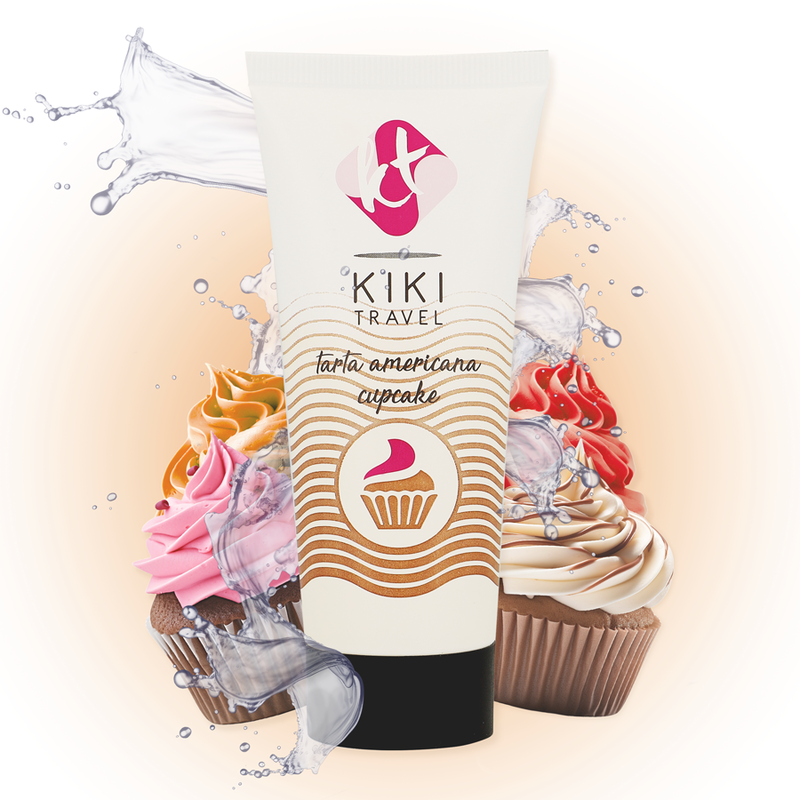Lubrificante per cupcake KIKÍ TRAVEL da 50 ml, bottiglia con etichetta rossa e chiara, ideale per dolci e decorazioni.