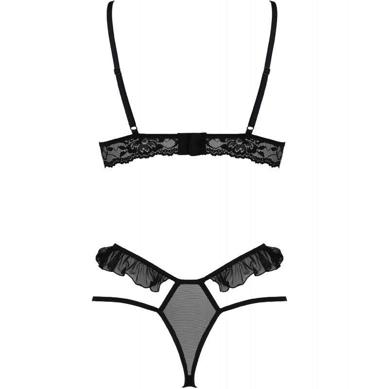 Set dolly nero Passion Woman, due pezzi, con top e pantaloni in tessuto morbido, taglia S/M, abbigliamento femminile elegante.