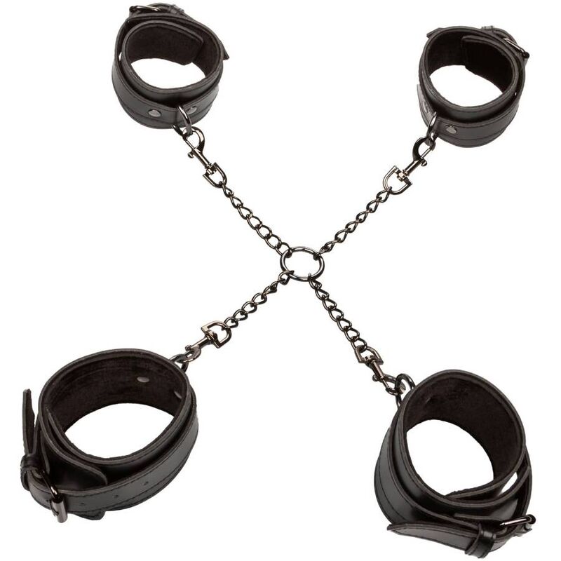 Calexotics Euphoria Hog Tie in nero, cinturino di legatura regolabile in morbido materiale per giochi di ruolo e bondage.