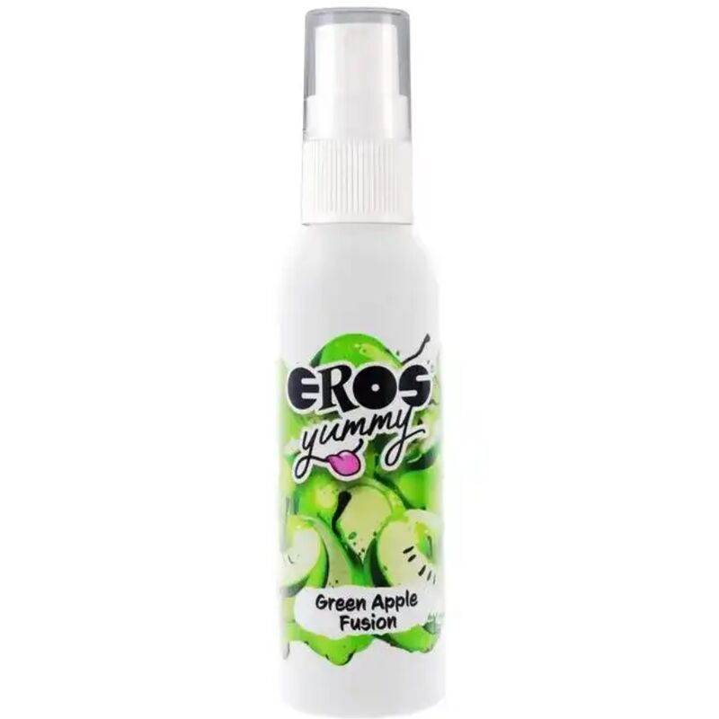 Spray corpo EROS YUMMY SPRAY CORPORAL Green Apple Fusion da 50 ml, bottiglia con spray e etichetta verde.