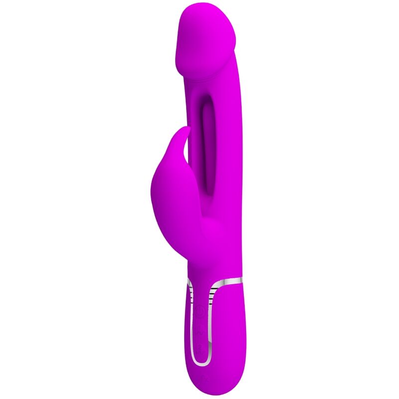 Vibratore Dejon Rabbit 3 in 1 della marca Pretty Love Flirtation, in colore fucsia, con design multifunzione e dettagli realistici