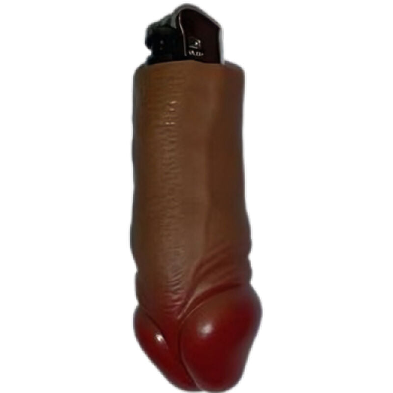 Accendino Diablo Picante per pene mulatto, design compatto e resistente, con dettagli colorati e logo visibile.
