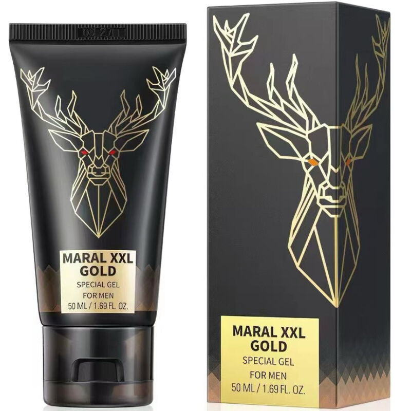 Gel speciale XXL Gold per uomo, contenuto da 50 ml, con confezione elegante e design dorato, marchio Maral Gel.