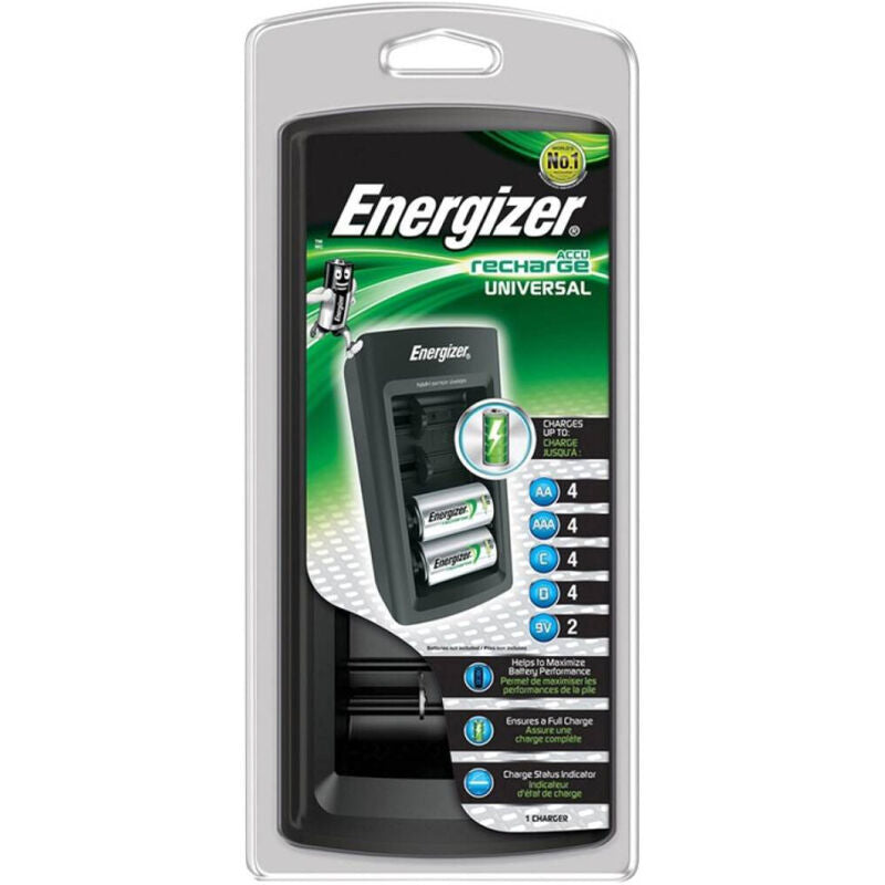 Caricabatteria universale Energizer per batterie di diversi tipi, con display e porte di ricarica multiple